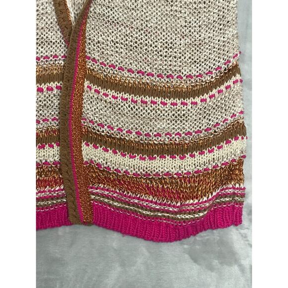 Chicos Sweater Womens Large Oatmeal Pink Copper Knit Cardigan Vest Open Front - Picture 3 of 9